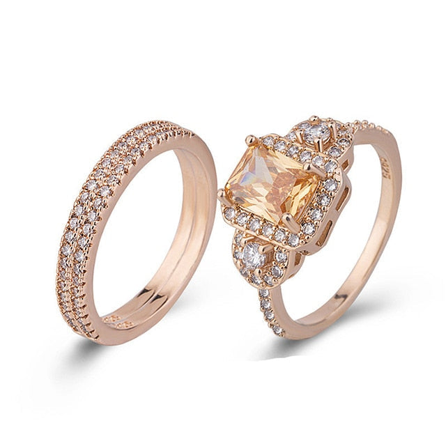 2 Carat Round Morganite Ring Set For Woman Jewelry Wedding Engagement Gifts-Ring-8-Rose Gold-All10dollars.com