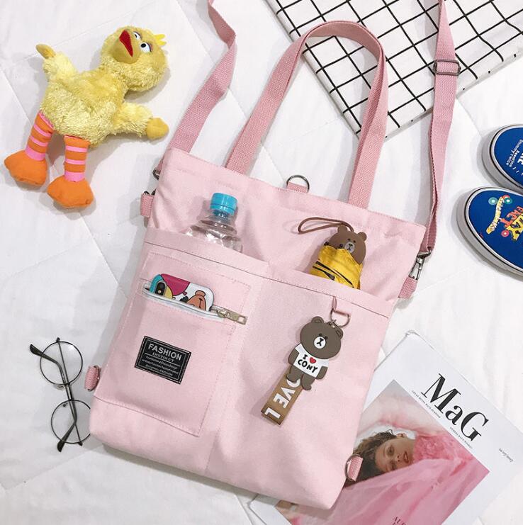 Women Handbag Shoulder Bags Large Capacity Folding Handbags Tote-Women shoulder handbag tote-Pink Bear Pendant-All10dollars.com