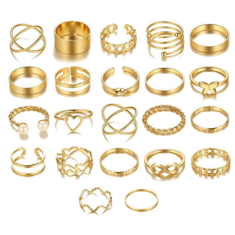 Boho Gold Color Heart Rings Set-Ring-All10dollars.com