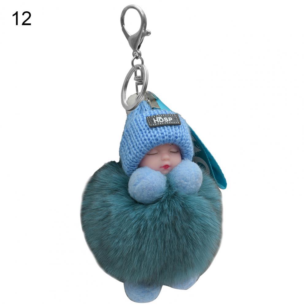 Pompom Sleeping Baby Keychain Cute Fluffy Plush Doll Fashion Multi-colored Knitted Hat Wear Cars Key Ring Gift for Women-baby keychain-12-All10dollars.com