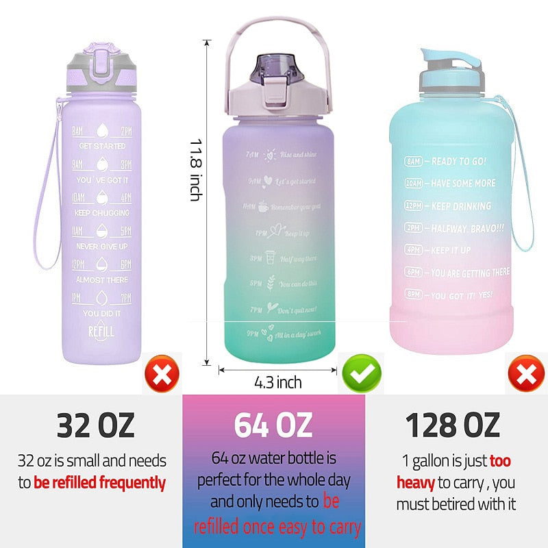 2L Water Bottle With Straw Large Capacity Sports Water Bottle BPA Free Portable Drinking Bottles With Time Marker-water bottle-All10dollars.com