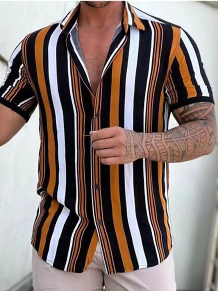 Fashion Stripes Gents Summer Shirt-Mens Short Sleeved Shirt linen-All10dollars.com