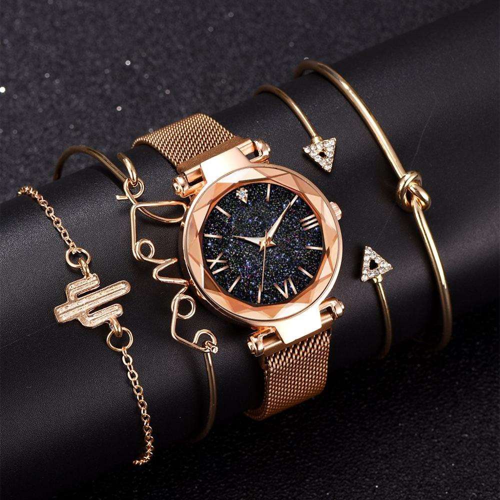 5pcs Set Luxury Women Watches Magnetic Starry Sky Wristwatch Fashion Ladies Wrist Watch-Watches-All10dollars.com