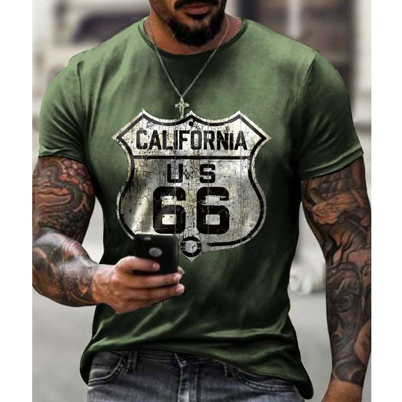 California 66 Men's Short-Sleeved Sports T-Shirt Printing Casual T-Shirt Fashion Streetwear Oversized Top Summer New Style 6XL-men shirts-All10dollars.com