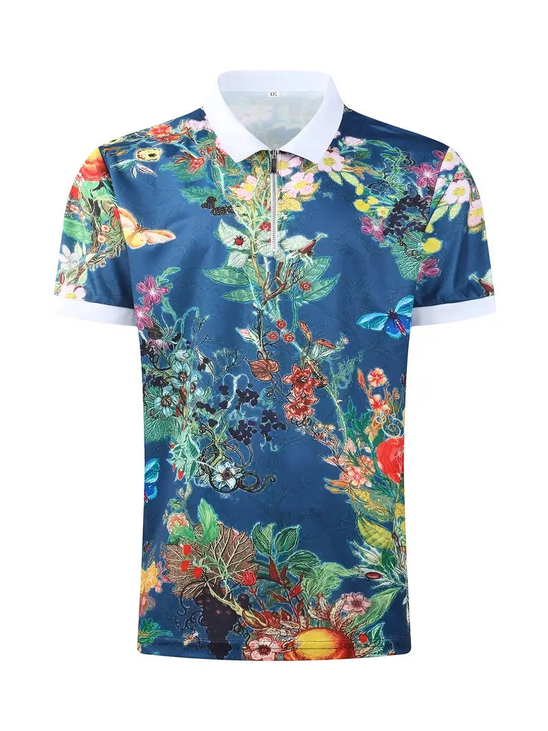 London Men's Lapel Floral Print Polo Shirt-Polo Shirt-S(36)-All10dollars.com