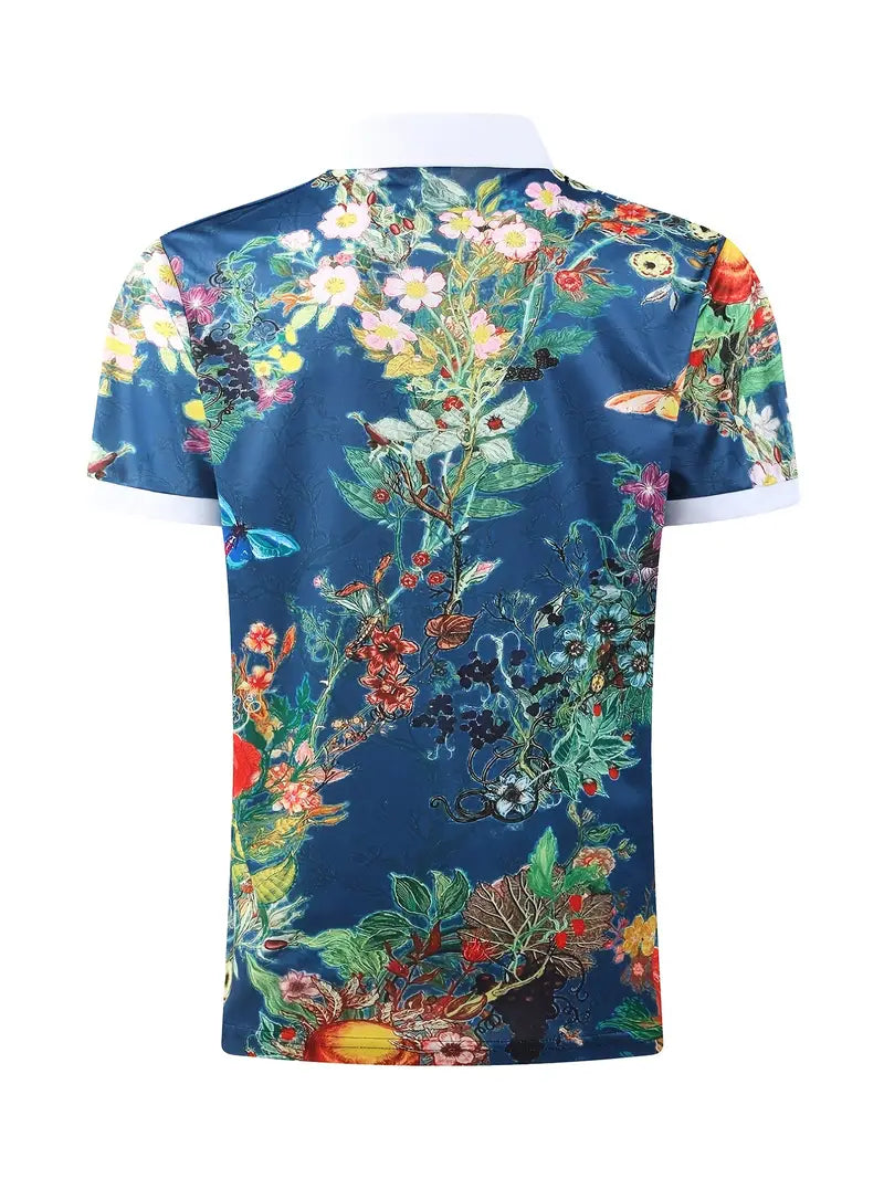 London Men's Lapel Floral Print Polo Shirt-Polo Shirt-All10dollars.com