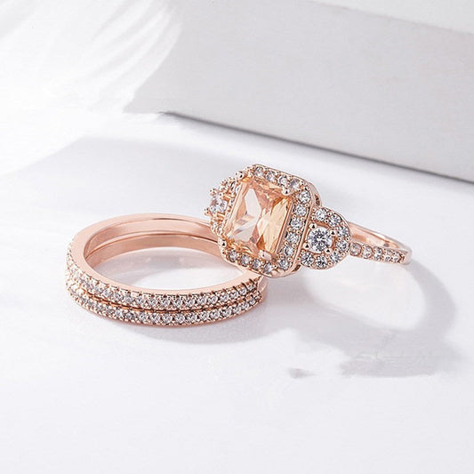 2 Carat Round Morganite Ring Set For Woman Jewelry Wedding Engagement Gifts-Ring-All10dollars.com