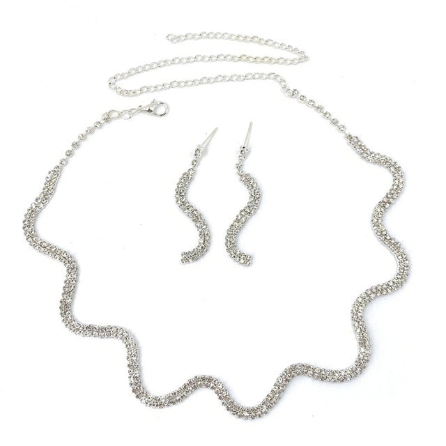 Wedding Rhinestone Crystal Short Choker Statement Necklace Earrings Engagement Gem Stone Jewelry Sets-19-All10dollars.com