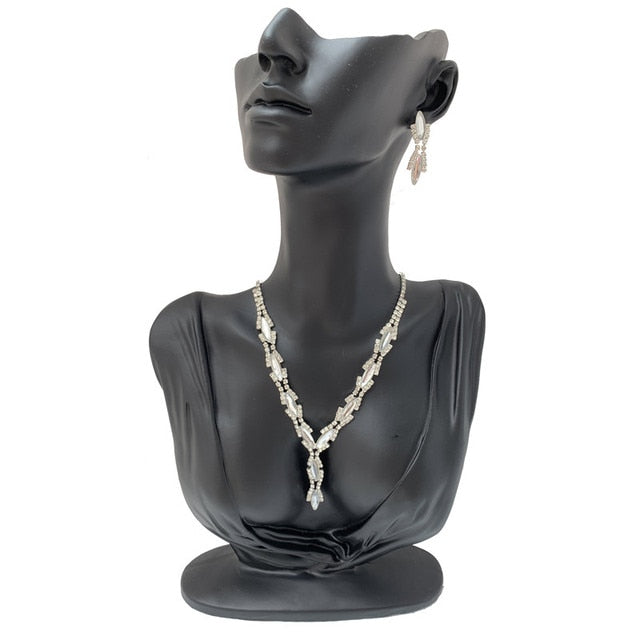 Wedding Rhinestone Crystal Short Choker Statement Necklace Earrings Engagement Gem Stone Jewelry Sets-1-All10dollars.com