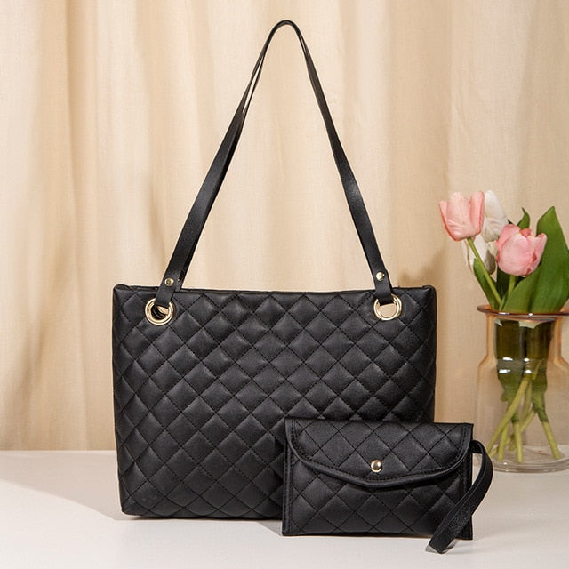 Women Tote Leather Shoulder Handbag Sets-Handbags-black-All10dollars.com