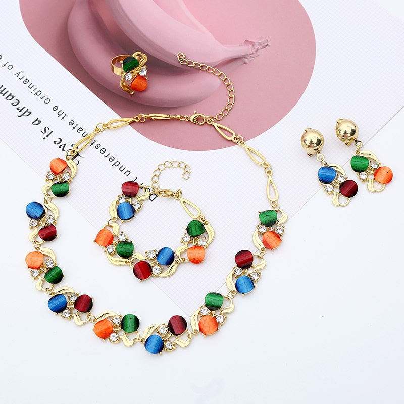 Wedding Jewelry Sets For Women Round Pendant Necklaces Earrings Bracelets Set Accessories-Women jewelry set-All10dollars.com