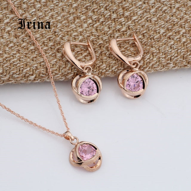 Ronny Rose Gold Earring and Necklace Set-necklace-Pink-45cm-All10dollars.com