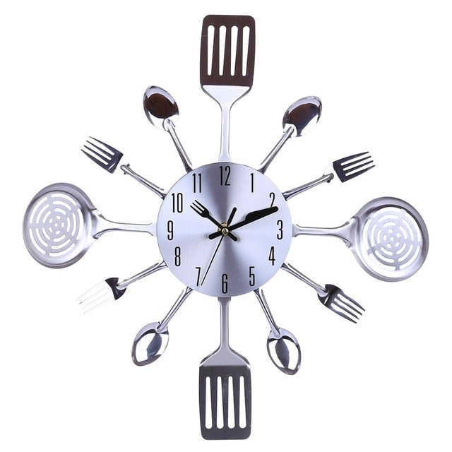 Stainless Steel Kitchen Utensils Cutlery Wall Clock-35cm-All10dollars.com