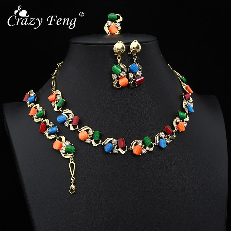 Wedding Jewelry Sets For Women Round Pendant Necklaces Earrings Bracelets Set Accessories-Women jewelry set-All10dollars.com