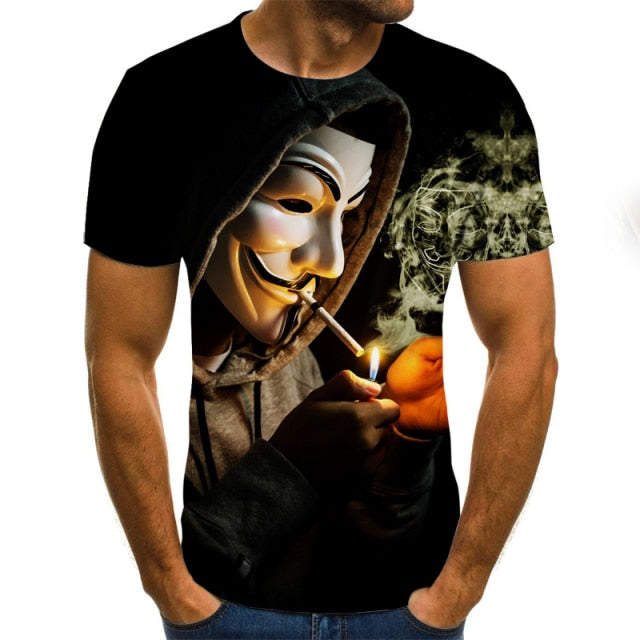 Scary Clown men's T-shirt top-sleeved round neck shirt-Men shirt-TXU-1065-XL-All10dollars.com