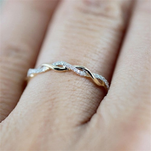 Rose Gold Color Twist Wedding Engagement Ring with Crystals-Rose gold ring-6-Gold color-All10dollars.com