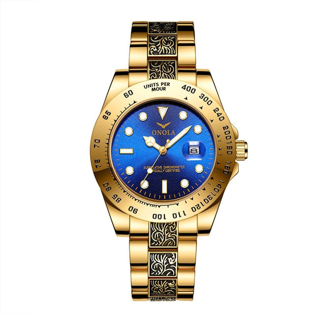 stainless steel men's luxury wrist watch-wrist watch-ON3814 gold blue-All10dollars.com