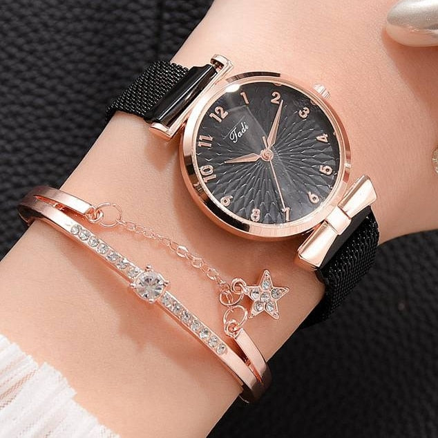 Luxury Women Bracelet Quartz Watches-Magnet Black Set-All10dollars.com
