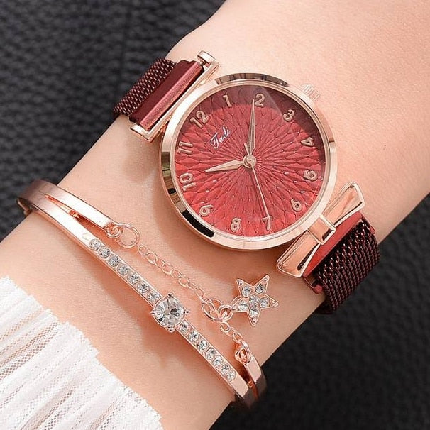 Luxury Women Bracelet Quartz Watches-Magnet Red Set-All10dollars.com