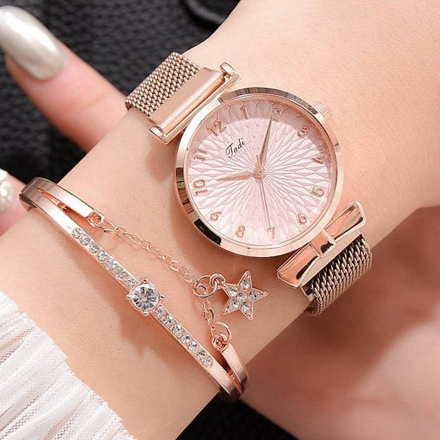 Luxury Women Bracelet Quartz Watches-Magnet Pink Set-All10dollars.com