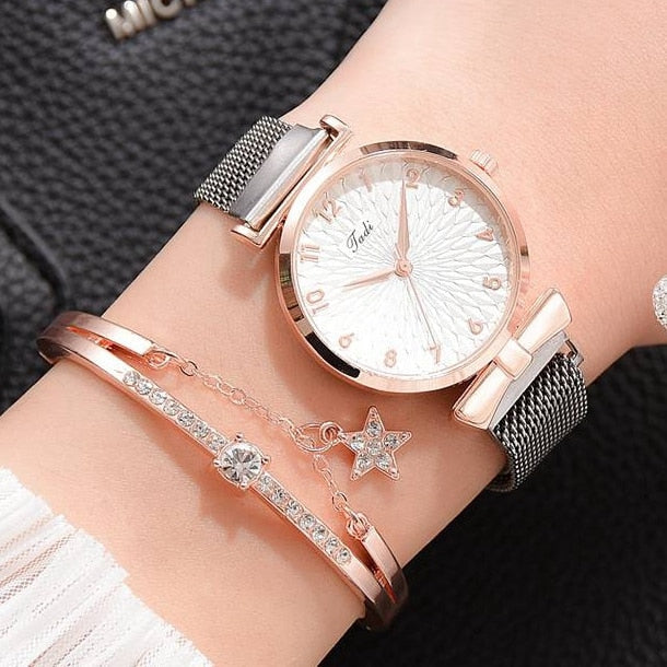 Luxury Women Bracelet Quartz Watches-Magnet Silver Set-All10dollars.com