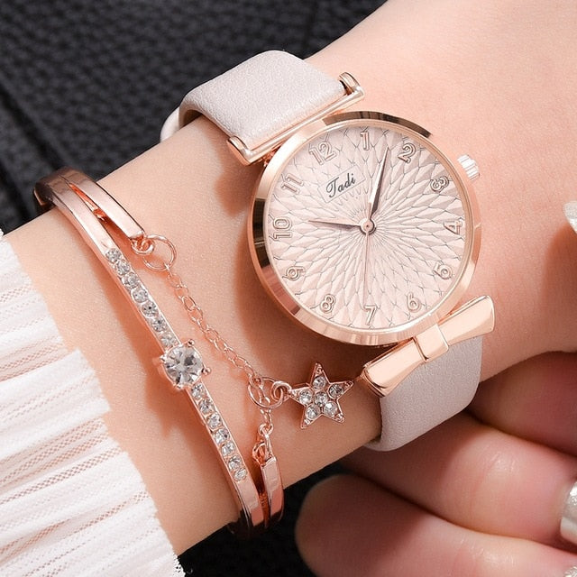 Luxury Women Bracelet Quartz Watches-Leather Grey Set-All10dollars.com