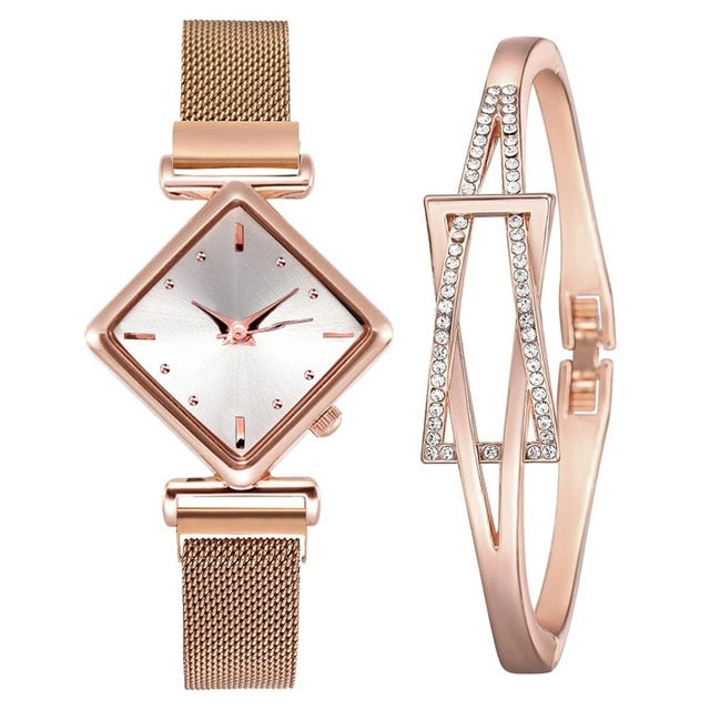 Women Square Watch Luxury Ladies Quartz Magnet Buckle Gradient Watches-women watches-XR4396-RGWH-RG-All10dollars.com