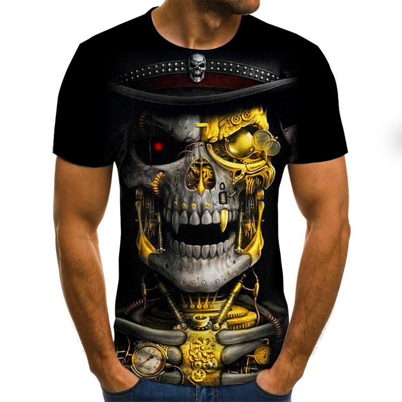 Punk men's T-shirt Gothic Black Gold-skull print tops-All10dollars.com