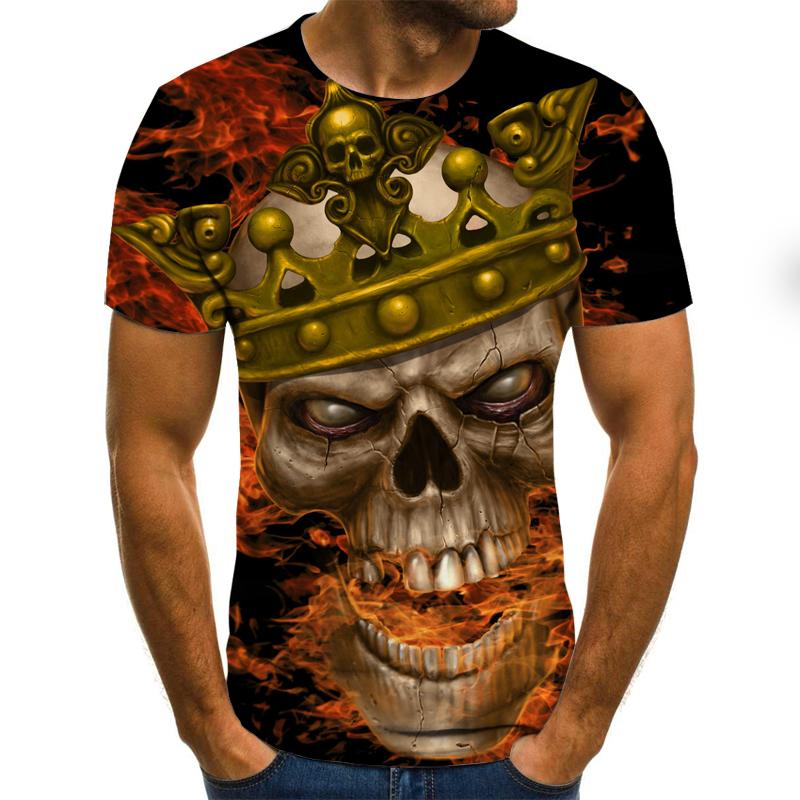 Skull men's T-shirt Gothic Black Gold-skull print tops-All10dollars.com