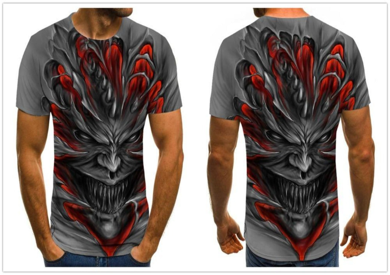 Fierce Gothic Print Men T Shirt-gothic skull print top-All10dollars.com