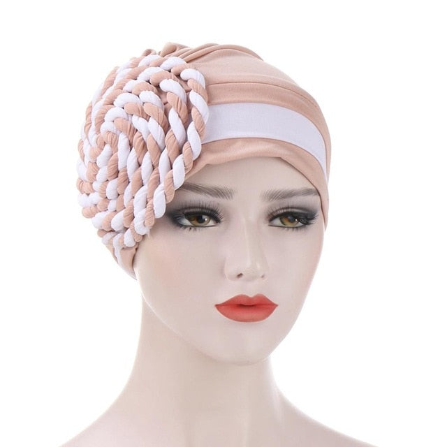 Braided turban bonnet head - Twisty-African Braids Turbans for woman-light brown and white-All10dollars.com