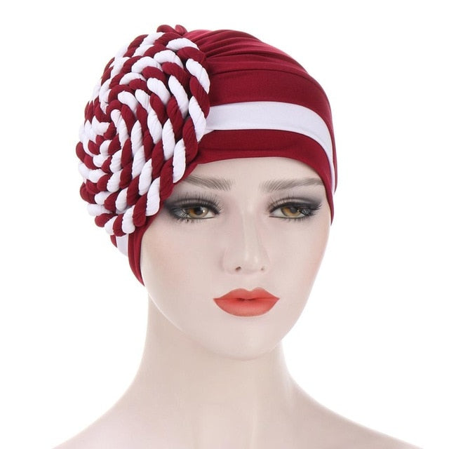 Braided turban bonnet head - Twisty-African Braids Turbans for woman-red and white-All10dollars.com