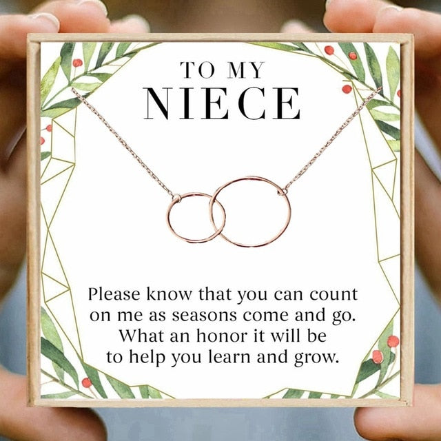 Necklace Gift Double Circle Necklaces Women Round Circles Infinity Necklace Aunt Uncle Friendship-gift to niece-rose gold Gift Box-All10dollars.com