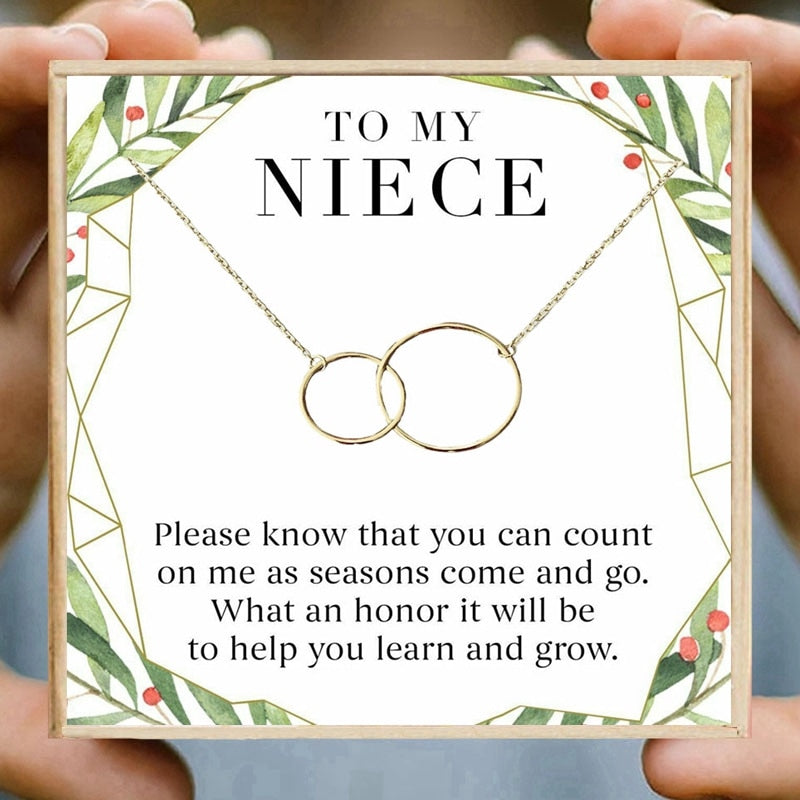 Necklace Gift Double Circle Necklaces Women Round Circles Infinity Necklace Aunt Uncle Friendship-gift to niece-All10dollars.com