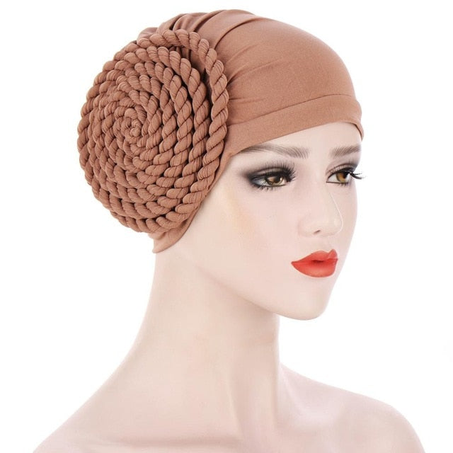Braided turban bonnet head - Twisty-African Braids Turbans for woman-brown-All10dollars.com