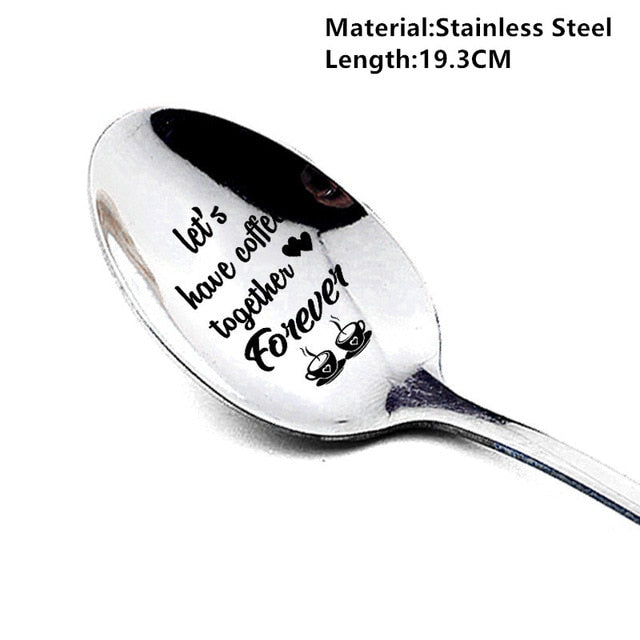 Anniversary Gift Boyfriend Stainless Spoon Love Girlfriend Present - 2 pk-Forks-Let's have coffee together forever-All10dollars.com
