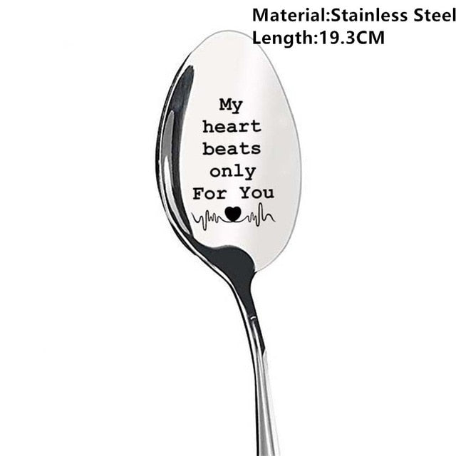 Anniversary Gift Boyfriend Stainless Spoon Love Girlfriend Present - 2 pk-Forks-my heart beats only for you-All10dollars.com