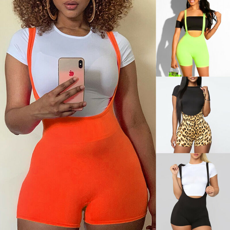 Womens Spandex Bib Shorts Summer Casual High Waist Rompers Trousers-Jumpsuits & Rompers-All10dollars.com