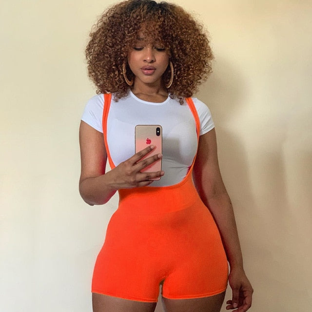 Womens Spandex Bib Shorts Summer Casual High Waist Rompers Trousers-Jumpsuits & Rompers-Orange-S-All10dollars.com