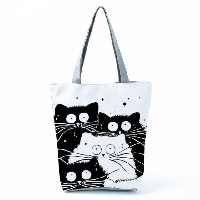 Large Cat Printed Fabric Eco Handbag-handbag-hl1239 Cat Handbag-All10dollars.com