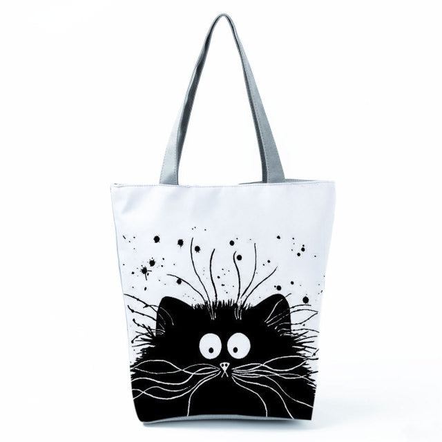 Large Cat Printed Fabric Eco Handbag-handbag-hl1303 Cat Handbag-All10dollars.com