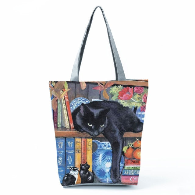 Large Cat Printed Fabric Eco Handbag-handbag-hl1246 Cat Handbag-All10dollars.com