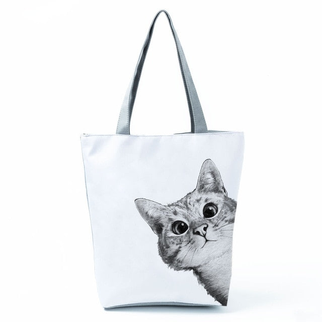 Large Cat Printed Fabric Eco Handbag-handbag-hl1297 Cat Handbag-All10dollars.com