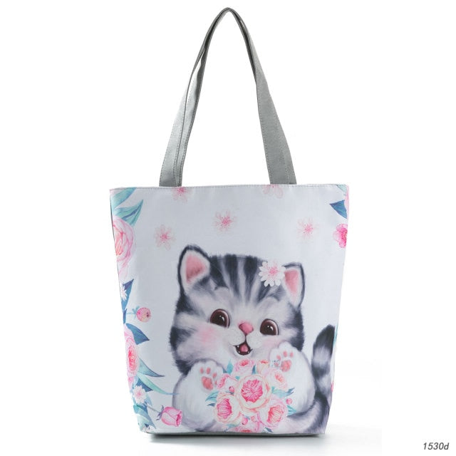 Large Cat Printed Fabric Eco Handbag-handbag-1530d-All10dollars.com