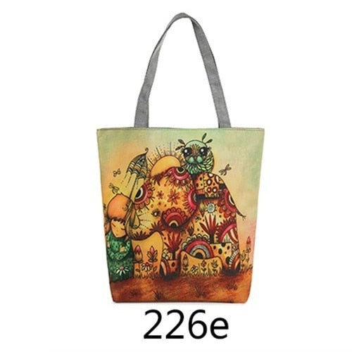Large Cat Printed Fabric Eco Handbag-handbag-226e-All10dollars.com