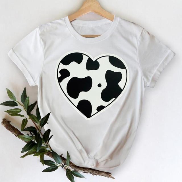 T-shirts Women Leopard Heart Casual Fashion Trend Graphic Top Lady Print Female Tees-women tees-All10dollars.com