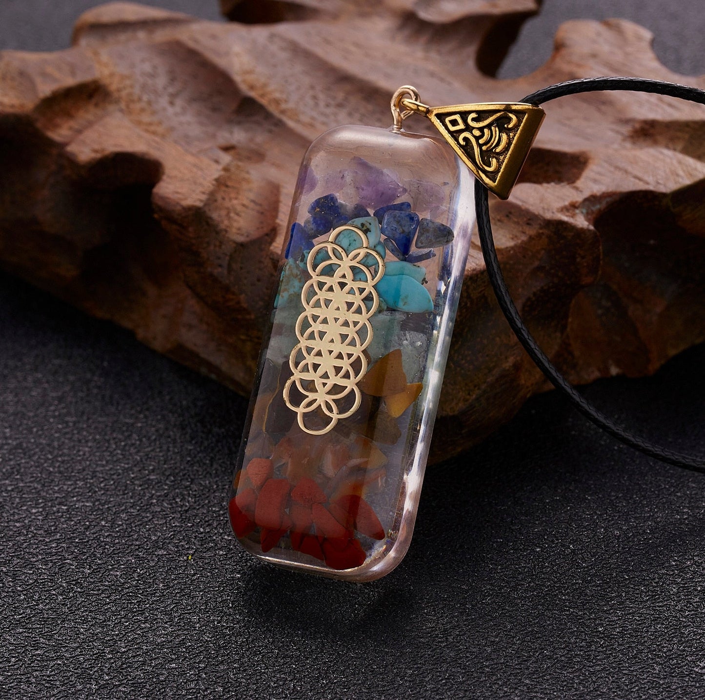 Orgonite Natural Stone Pendant Rope Chain Necklace Meditation Jewelry-All10dollars.com