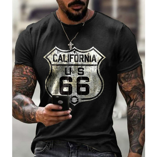 California 66 Men's Short-Sleeved Sports T-Shirt Printing Casual T-Shirt Fashion Streetwear Oversized Top Summer New Style 6XL-men shirts-All10dollars.com