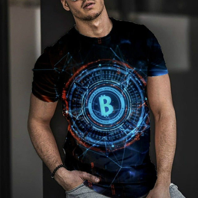 Men's 3D Bitcoin Printed T-shirt, O-neck Short Sleeve.-men top-BTB-6-XL-All10dollars.com
