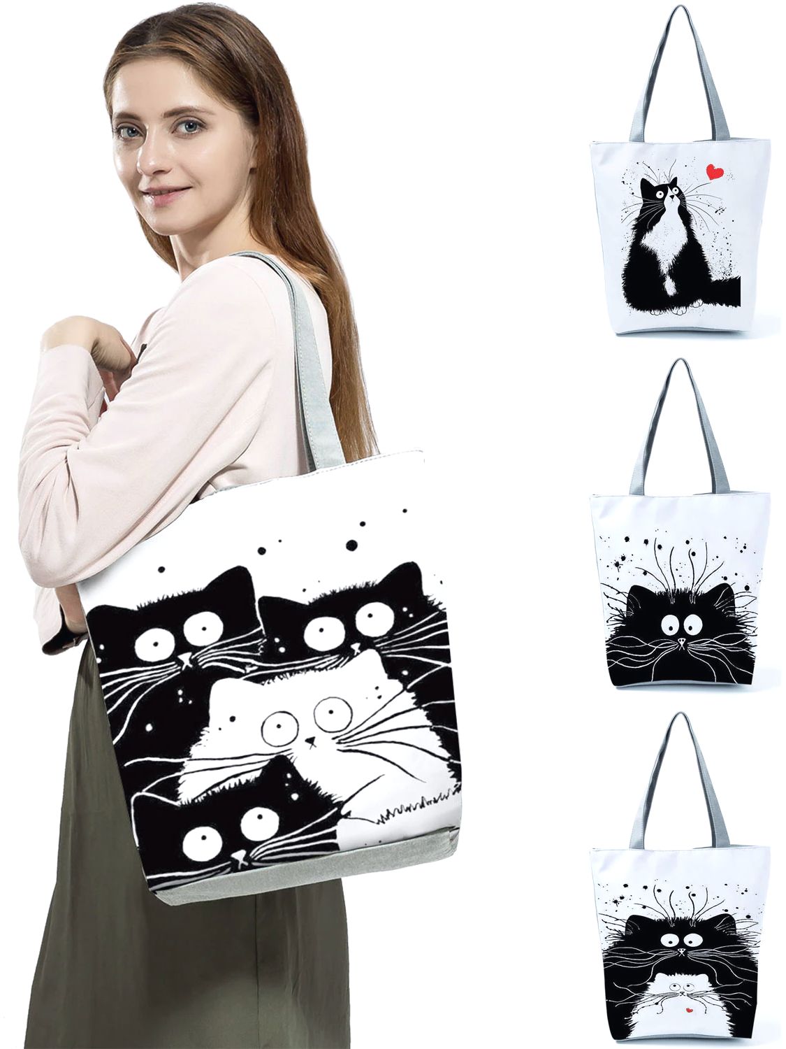 Large Cat Printed Fabric Eco Handbag-handbag-All10dollars.com